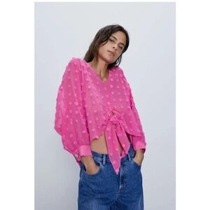 Zara hot pink front tie top - Medium